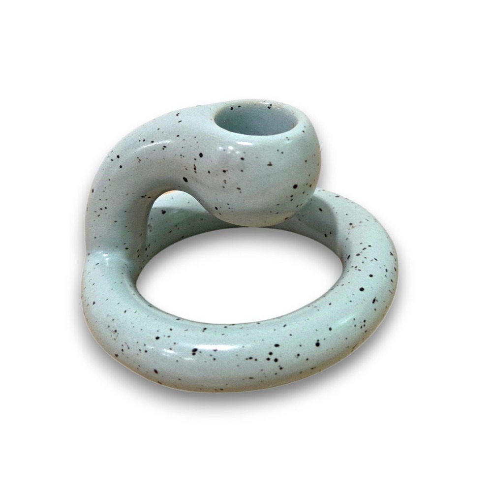 Virginia Sin Speckled Blue Ceramic Candleholder Modern 4''